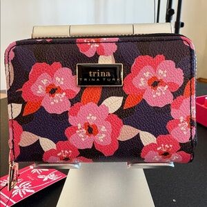 Trina Turk Pink and Purple Floral Wallet In Gift Box